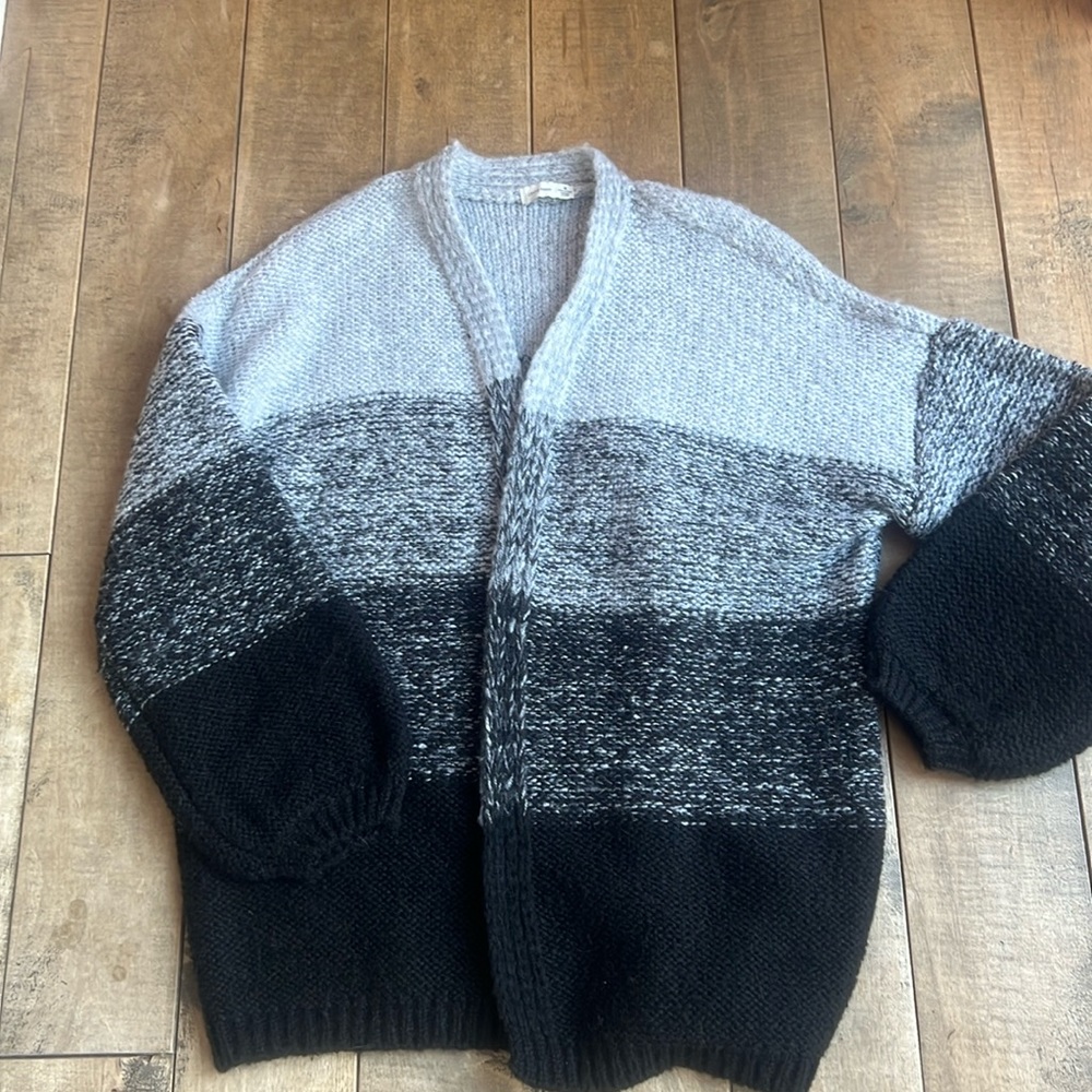 Black and grey Women’s wrap sweater